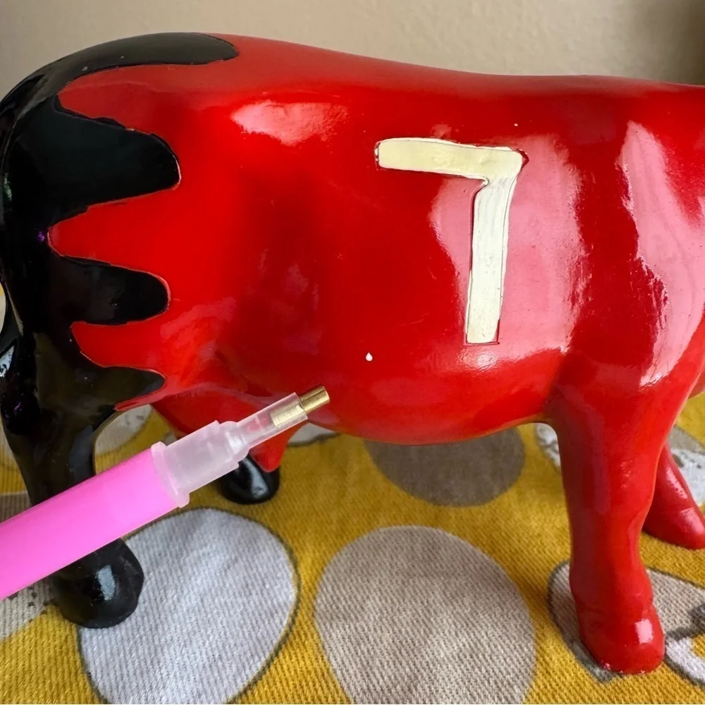 K’s Collection red black striped grid hand painted Cow figurine